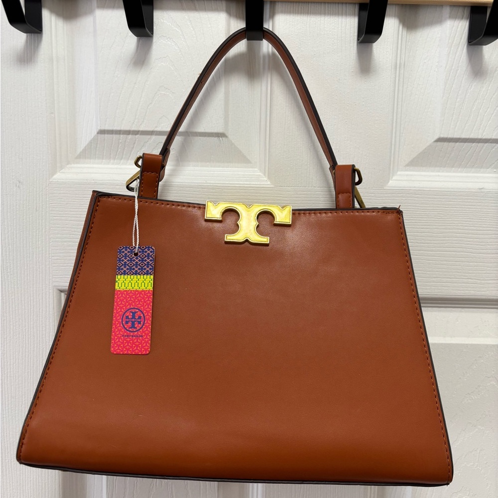 Tory Burch Eleanor Large Satchel Camel Italian Leather w Suede Gussets BNWT